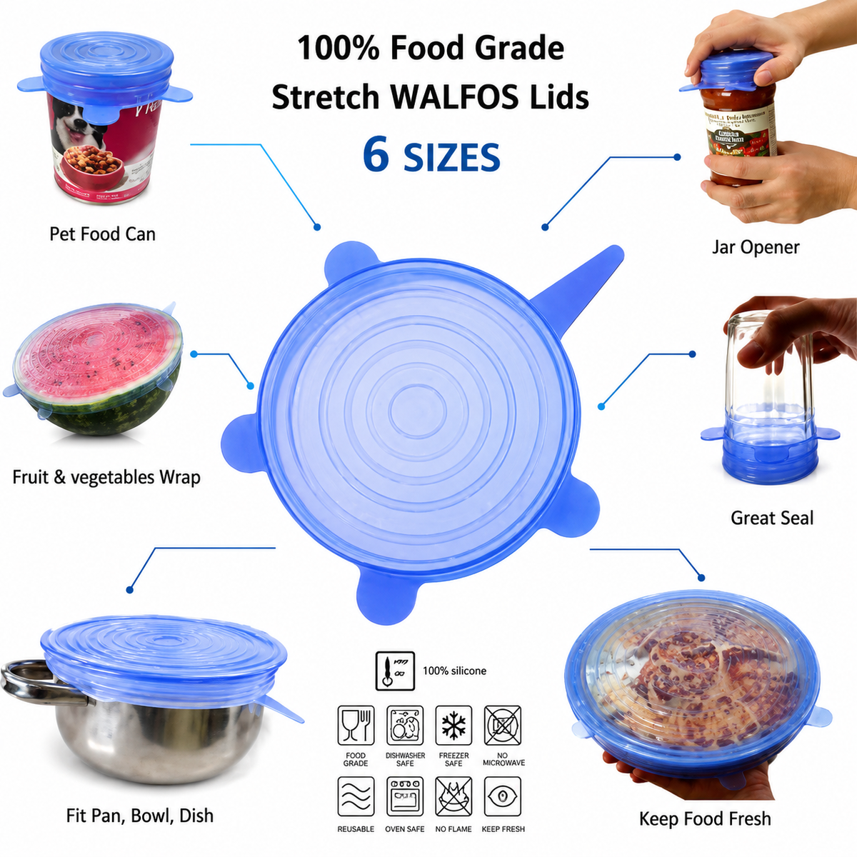 Silicone Stretch Lids Cover Set ( Pack of 6 )