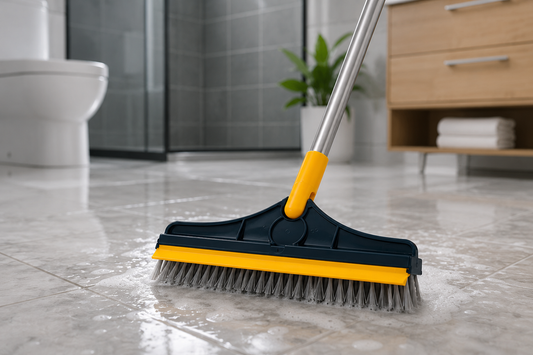 Soapy Scrub Brush on Wet Bathroom Tiles