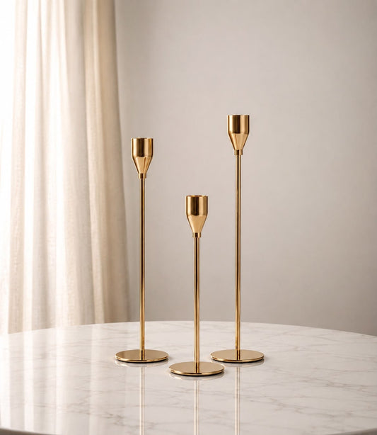 Gold Metal Candle Holder Set